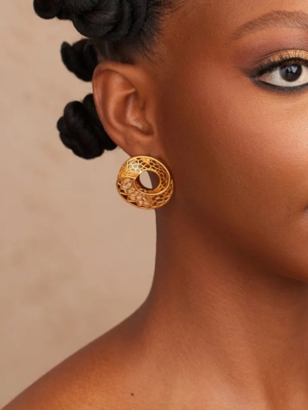Gold Filigree Donut Hoop Earrings